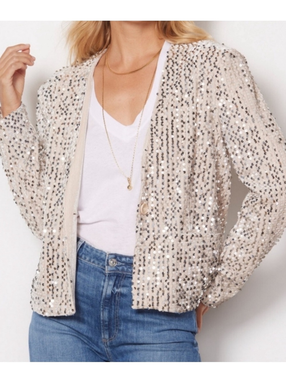 Sanctuary Sequin Jacket in Champagne-Beige with Silver